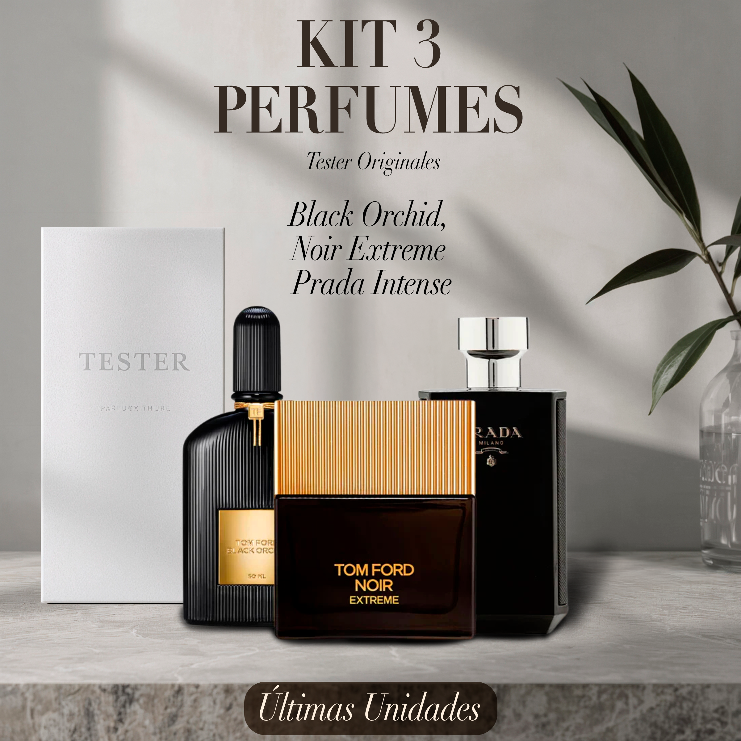 Paquete de 3 perfumes: Black Orchid, Noir Extreme e Prada Intense (Eau de Parfum) – Tester Original 100ml