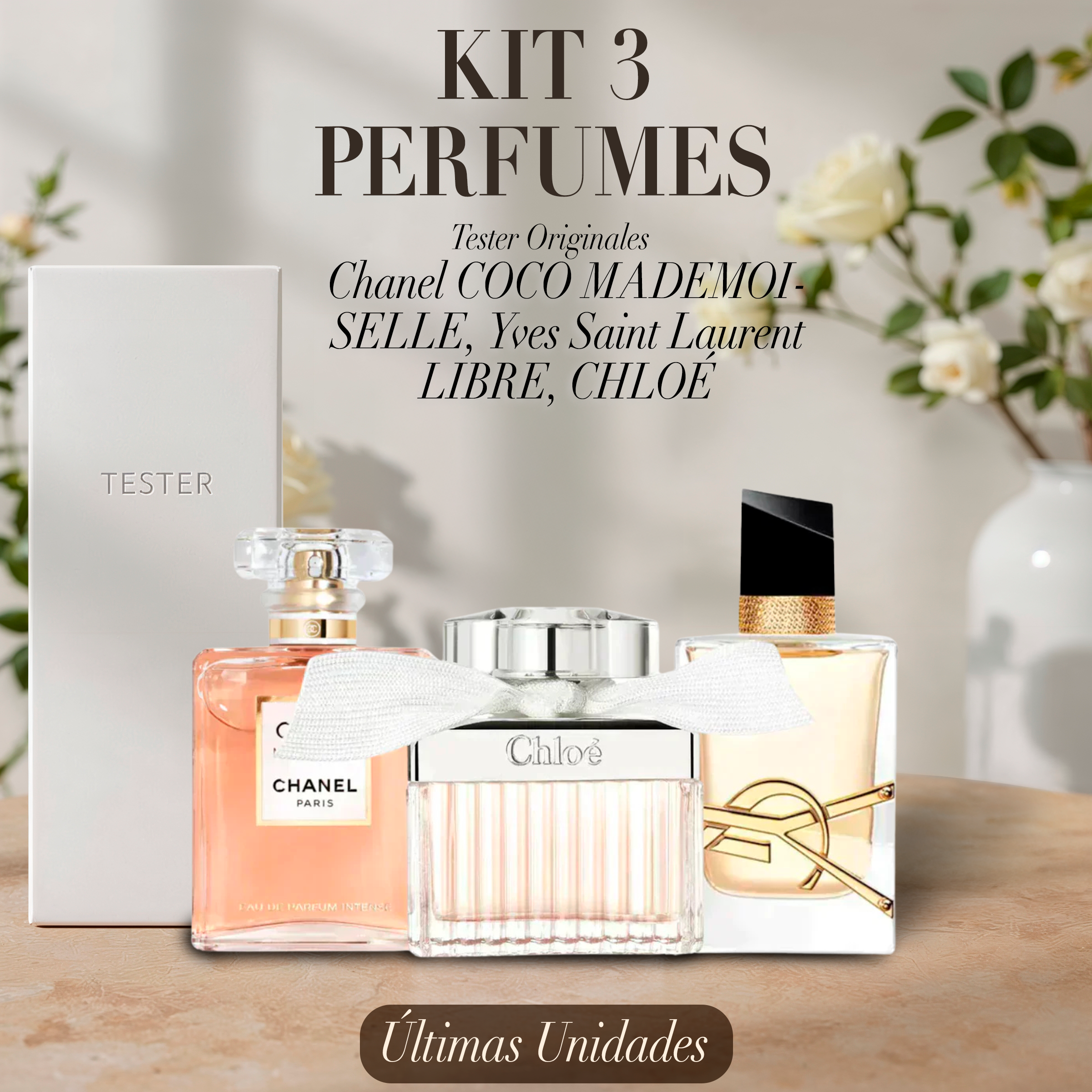 Paquete de 3 perfumes: Chanel COCO MADEMOISELLE, Yves Saint Laurent LIBRE, CHLOÉ (Eau de Parfum) – Tester Original 100ml